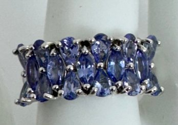 GORGEOUS SIGNED BBJ STERLING SILVER TANZANITE WIDE BAND RING