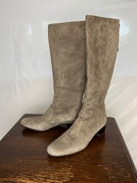 Camoscio Tortora Italian Grey Suede Leather 'Bette' Boots, Size 37, Retail $400