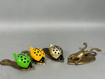 Vintage Brass Allied Lady Bug Clips & Brass Frog Clip