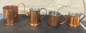 4 Copper Mugs In Different Styles And Sizes One With Liter, Deep Eddy Vodka. FL / B2