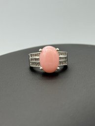 Beautiful Pink Opal & CZ Sterling Silver Cocktail Ring