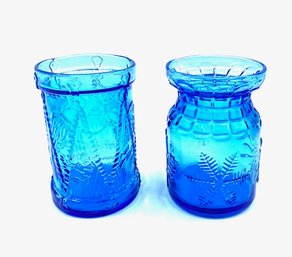 2 Vintage Hand-blown Sapphire Blue Apothecary Style Jars By Wheaton & Anchor Hocking