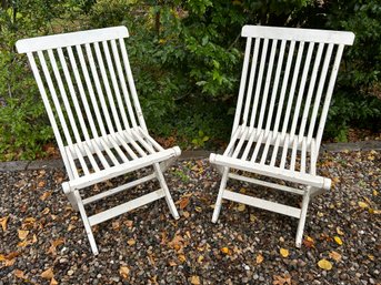 Pair Of White Wood Outdoor Folding Chairs