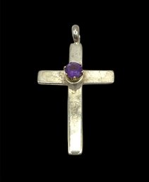 Vintage Sterling Silver With Amethyst Cross Pendant