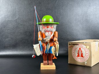 An Authentic Vintage Nutcracker, Fisherman, Handmade In West Germany By Christian Ulbricht With Original Box