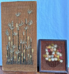 Vintage 1970s Fiber Art On Burlap (2 Pieces)