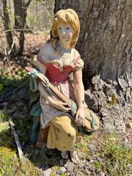 Beautiful Antique Cold Painted Metal Statue Woman With Mandolin