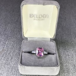 Stunning Brand New / Sterling Silver / 925 Ring With White Topaz & Intense Pink Tourmaline - Very Pretty Ring