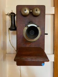 Antique Oak Wall Mounted Telephone