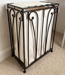 A Vintage Wrought Iron And Canvas Hamper