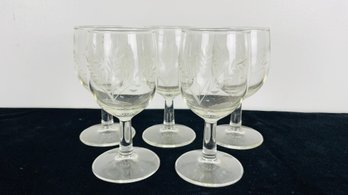 Etched Glass Wine Glasses - Set Of 5