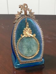 Lovely Rare Antique French Blue Glass Pocket Watch Stand / Could Be Used For Small Portrait / Painting