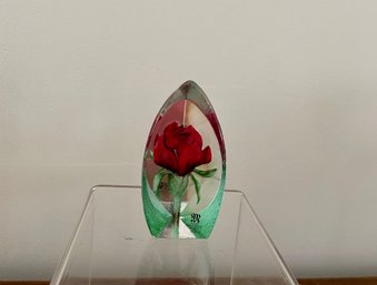 Mats Jonasson Design Suspended Rose In Crystal By Maleras, Signed