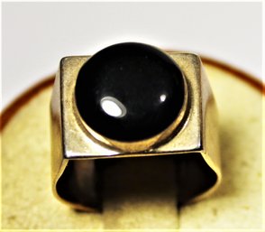 Sterling Silver Mexican Cabochon Black Onyx Stone Ring Size 6