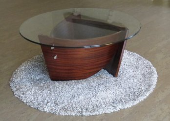 Futuristic Bent Plywood Base Coffee Table W/glass 40' Diameter Top