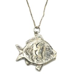 Vintage Italian Sterling Silver Chain And Fish Pendant