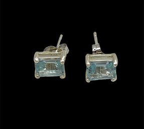 Vintage Sterling Silver Light Blue Topaz Stud Earrings