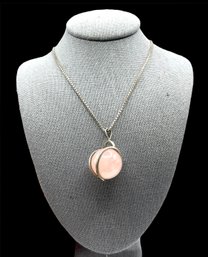 Beautiful Sterling Silver Chain With Large Round Rose Quartz Stone Pendant