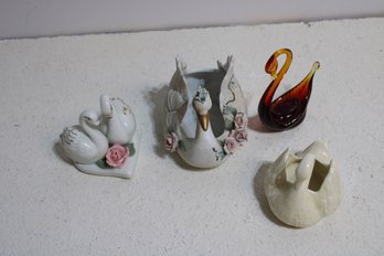 Lot Of Four Glass Swans