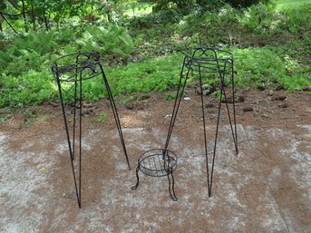 Lot Of 3 Black Metal Wire Plant Stands - 2 With Heart Motif