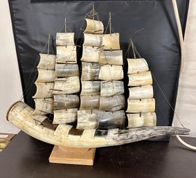 Vintage Tall Sail Ship Of Cow Horn                              AI-CVBC