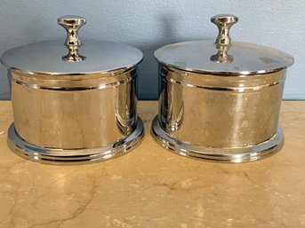 Pair Of Polished Metal Trinket Storage Jars With Lids