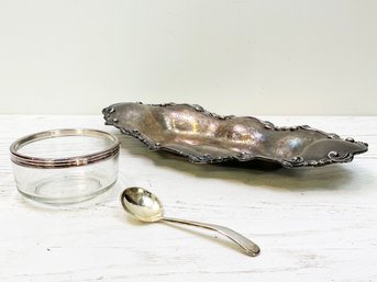 A Sterling Rimmed Bowl, And More Silver Plated Ware