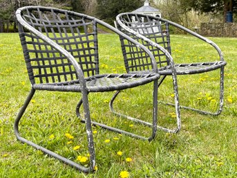 A Pair Of Vintage Mid Century Cast Aluminum And Strap Arm Chairs, 'Lido' By Brown Jordan