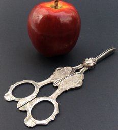 ANTIQUE SILVER PLATE GRAPE SHEARS: Butterfly, Grape, And Grape Leaf Decoration, Vintage Fruit Scissors