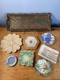 Collection Of Porcelain Ceramic Trinket Dishes And Metal Tray