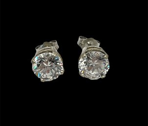 Vintage Sterling Silver Round CZ Stone Stud Earrings