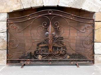 A Large Custom Wrought Iron Fireplace Screen