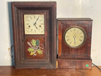 AN OG CASE CLOCK AND AN ELECTRIFIED MANTLE CLOCK