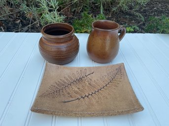 A Beautiful Deancroft Pottery Dish Paired With Ceramic Vase & Pitcher