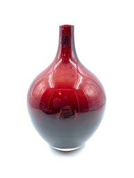 Hand-blown Burgundy Art Glass Bottleform Vase