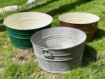 Vintage Galvanized And Painted Steel Tins - Great For Parties!