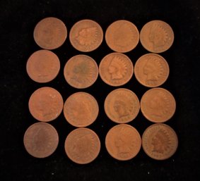 16 Indian Head Pennies, 1880's To 1907