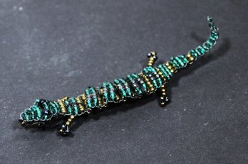 Hand Crafted Glass Beaded Lizard Brooch Pin 3' Long