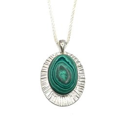 Gorgeous Italian Sterling Silver Sparkly Chain With Ornate Green Stone Pendant