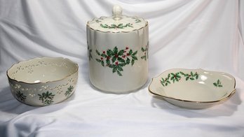 Lenox Christmas Lot  - Biscuit Jar, Bowl And Candy Dish