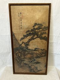 Superb LARGE Antique JAPANESE PAINTING ON TEXTILE- Housed In Frame