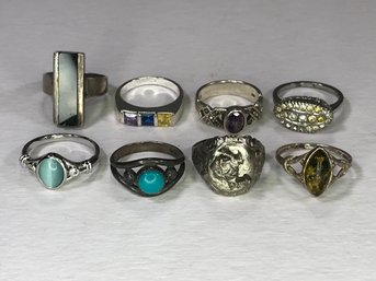 (2 Of 3) Lot Of Eight (8) Vintage Sterling Silver / 925  - Most With Gemstones - Estate Fresh ! - GREAT LOT !