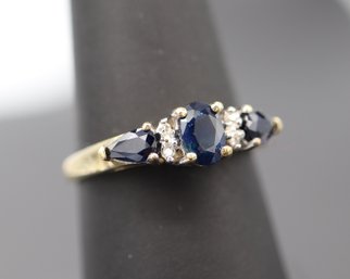 Multiple Blue Sapphires & Diamond 10k Yellow Gold Ring