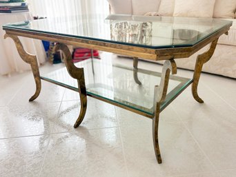 A Fine And Fancy Modern Cocktail Table In Antique Brass And Glass