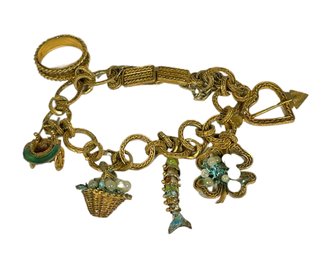 Antique Chinese Gilt Silver Charm Bracelet Has Some Verdigris