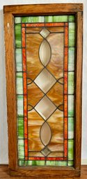 Vintage Stained Glass Window In Wood Frame