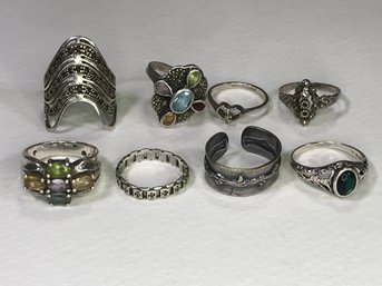 (3 Of 3) Lot Of Eight (8) Vintage Sterling Silver / 925  - Most With Gemstones - Estate Fresh ! - GREAT LOT !