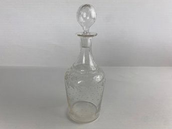 Antique Etched Decanter With Floral Band