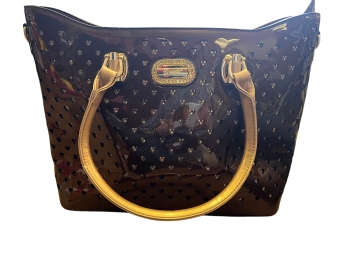 Brangio Italy Chocolate Brown Patent Leather Embellished Heart Handbag