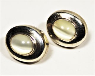 Fine Sterling Silver Oval Shaped Mother Of Pearl Pierced Earrings